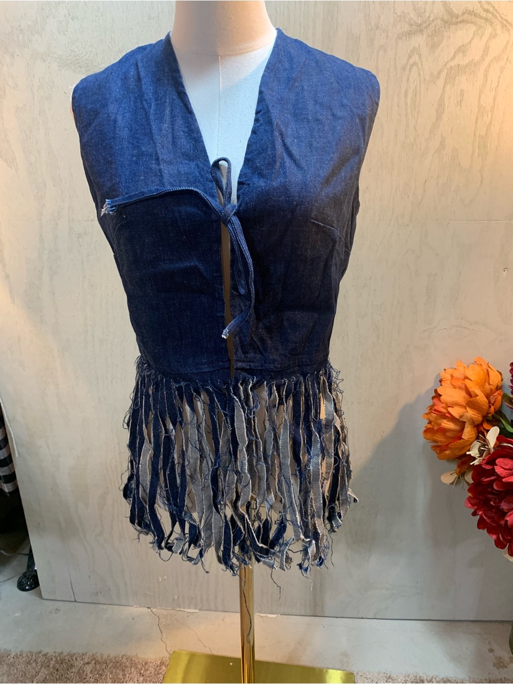 Vintage fringe denim vest